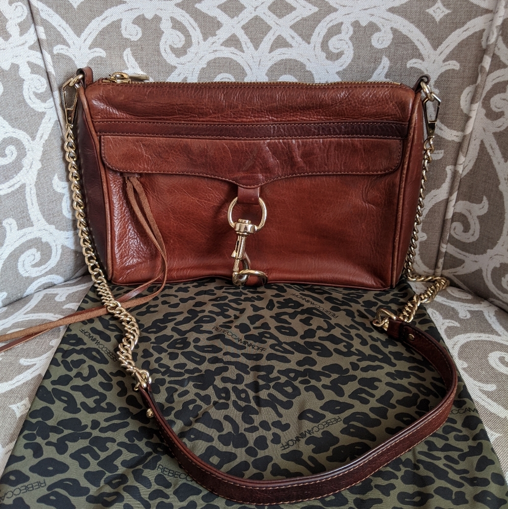 REBECCA MINKOFF  brown leather crossbody bag